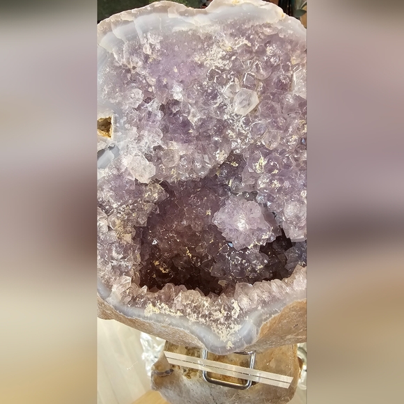 Amethyst Geode With Flower Formation Within Cave And Blue Agate Banding - Picture 4 of 12